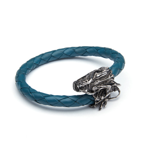 Leather + Steel Dragon Bracelet