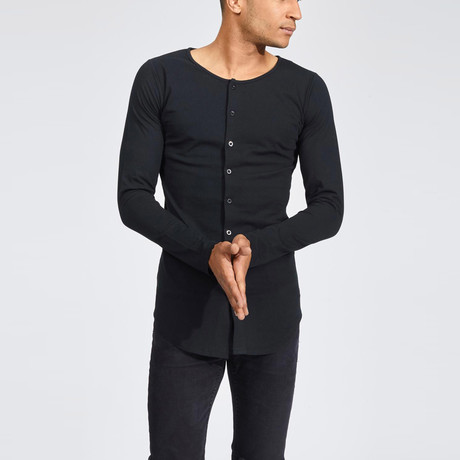 Arel Button-Up Long Sleeve Tee // Black (S)