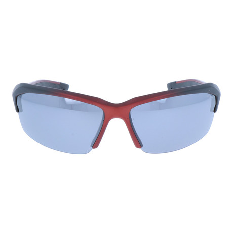 Cut-Away Frame Square Wrap-Around Sport Sunglasses // Red + Black + Mirror