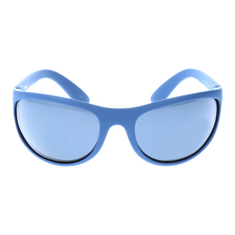 Rounded Bottom Rectangle Wrap-Around Sport Sunglasses // Steel Blue