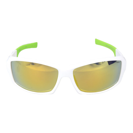 Rounded Rectangle Wrap-Around Sport Sunglasses // White + Lime + Multi