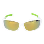 Rounded Rectangle Wrap-Around Sport Sunglasses // White + Lime + Multi