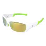 Rounded Rectangle Wrap-Around Sport Sunglasses // White + Lime + Multi