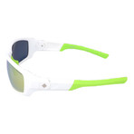 Rounded Rectangle Wrap-Around Sport Sunglasses // White + Lime + Multi