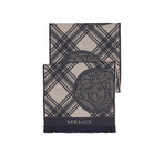 Versace // Plaid Medusa Scarf // Beige + Black