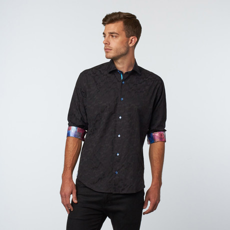 Long Sleeve Paisley Jacquard Button-Up // Black (XS)