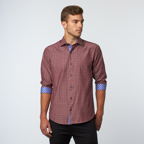 Long Sleeve Square Jacquard Button-Up // Brown (XS)