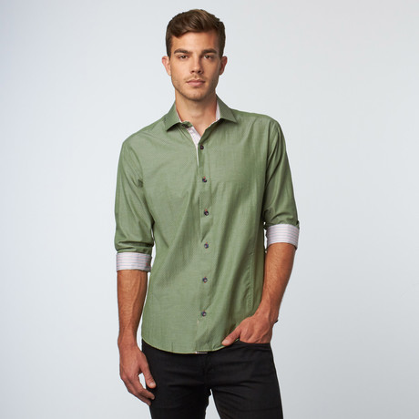 Long Sleeve Dotted Jacquard Button-Up // Green (XS)