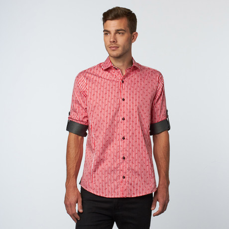 Long Sleeve Paisley Striped Jacquard Button-Up // Red (XS)