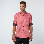 Long Sleeve Paisley Striped Jacquard Button-Up // Red (2XL)