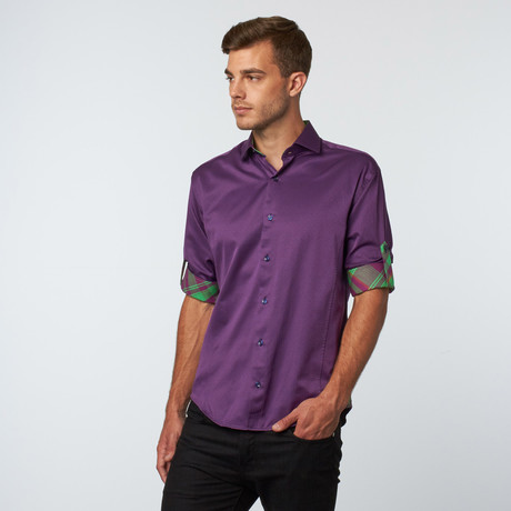 Long Sleeve Sateen Dot Jacquard Button-Up // Purple (XS)