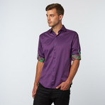 Long Sleeve Sateen Dot Jacquard Button-Up // Purple (L)