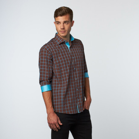Long Sleeve Ruled Jacquard Button-Up // Brown (XS)