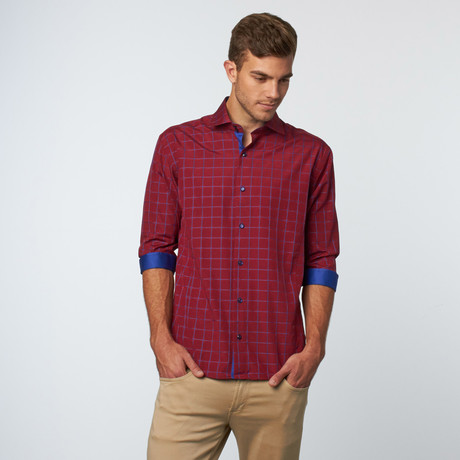 Long Sleeve Ruled Jacquard Button-Up // Red (XS)