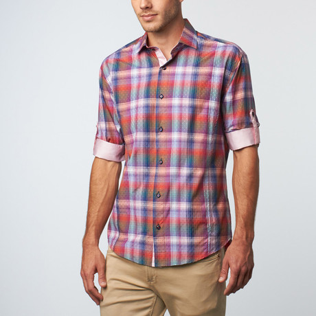 Long Sleeve Plaid Jacquard Button-Up // Red (XS)