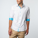 Long-Sleeve Button-Down Double Dot Jacquard // Turquoise (S)