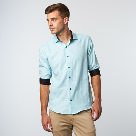 Long Sleeve Speck Print Button-Up // Turquoise (XS)