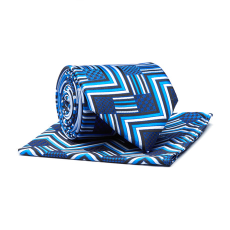 Tie + Hankie // Royal Blue + White + Black Pattern