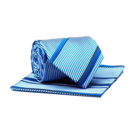 Tie + Hankie // Royal Blue Textured Stripe