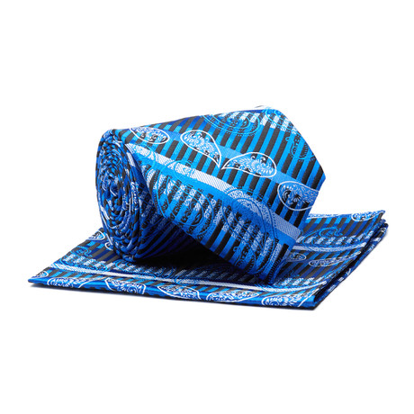 Tie + Hankie // Royal Blue Paisley Stripe