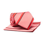 Tie + Hankie // Fire Red Textured Stripe