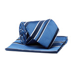 Tie + Hankie // Navy Blue Textured Stripe