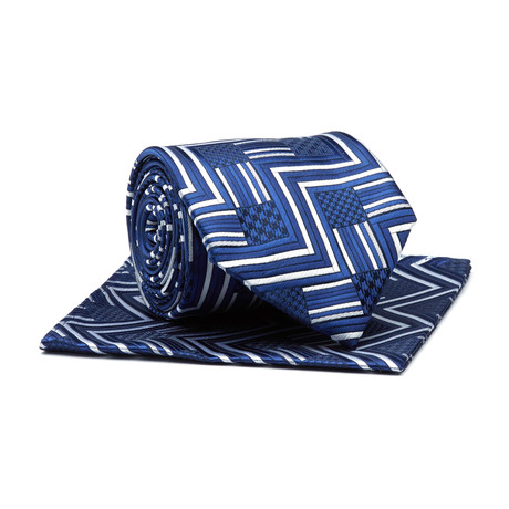 Tie + Hankie // Navy Blue + Silver Pattern