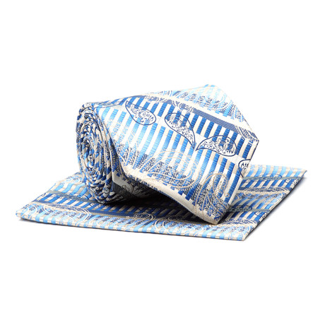 Tie + Hankie // French Blue Paisley Stripe