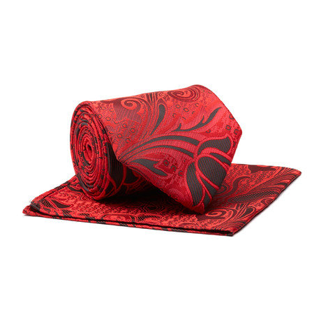 Tie + Hankie // Fire Red Bold Paisley