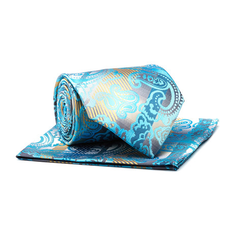 Tie + Hankie // Teal Textured Paisley