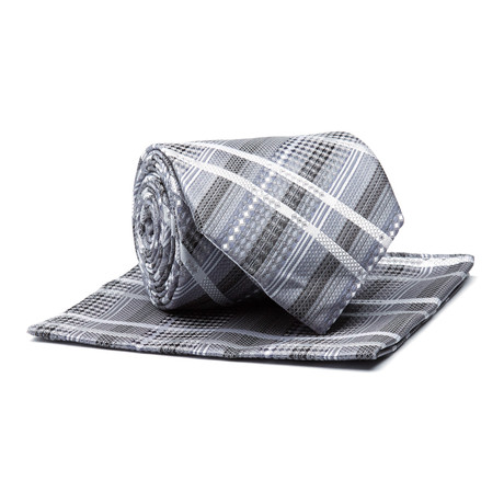 Tie + Hankie // Silver Plaid