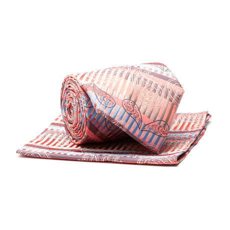 Tie + Hankie // Coral + Blue Paisley Stripe