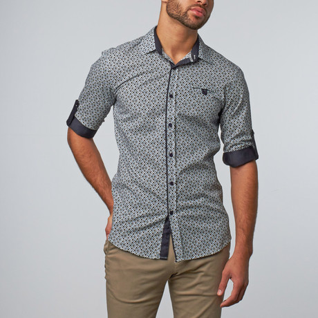 Abstract Print Button-Up Shirt // Navy (L)