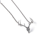 Trophy Deer Skull Necklace // Silver Plated White Bronze (18" Chain)