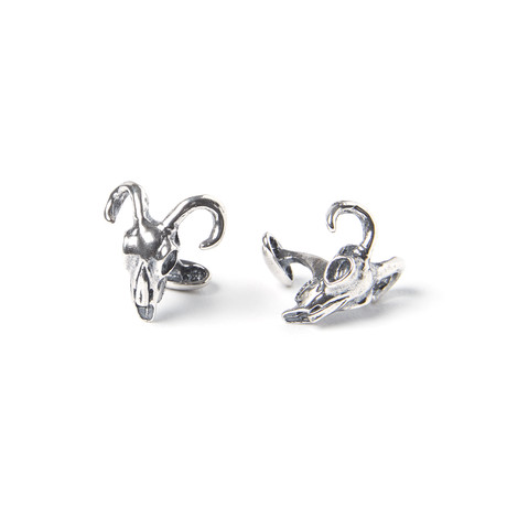 Ram Skull Cufflinks // Silver Plated White Bronze