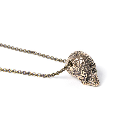 Sugar Skull Necklace // Bronze (18" Chain)