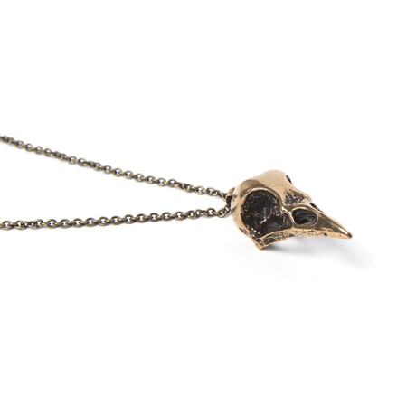 Crow Skull Necklace // Bronze (18" Chain)