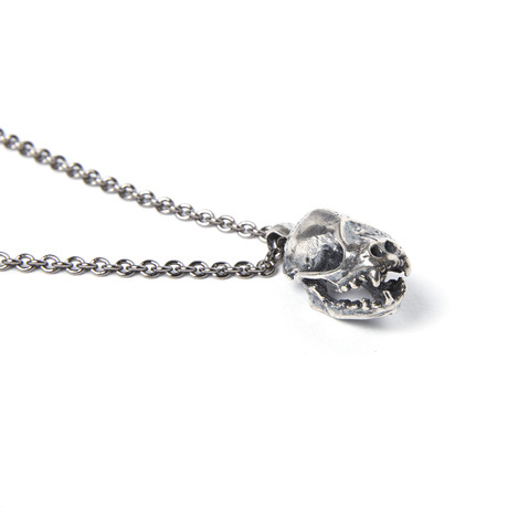 Bat Skull Necklace // Silver Plated White Bronze (18" Chain)