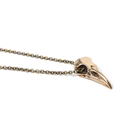 Raven Skull Necklace // Bronze (18" Chain)