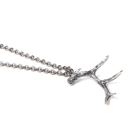 Deer Antler Necklace // Silver Plated White Bronze (18" Chain)