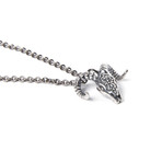 Bighorn Ram Skull Necklace // Silver Plated White Bronze (18" Chain)