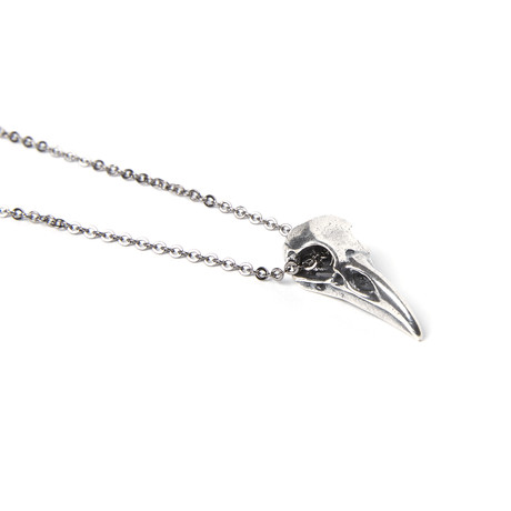 Raven Skull Pendant Necklace // Silver Plated White Bronze (18" Chain)