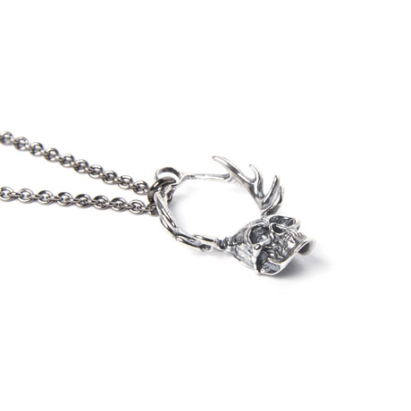 Skull Of Cernunnos Necklace // Silver Plated White Bronze (18" Chain)