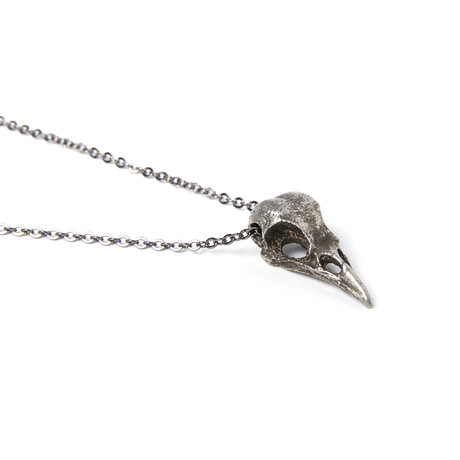 Antique Silver Bird Skull Necklace (18" Chain)