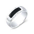 Black Cable White CZ Ring (Size 8)