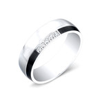 Black Stripe White CZ Ring (Size 8)