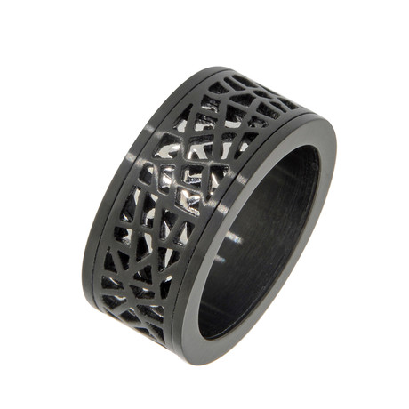 Black Plated Inlay Ring (Size 8)