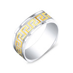 Two-Tone Greek Key Square Shaped Ring (Size 7)