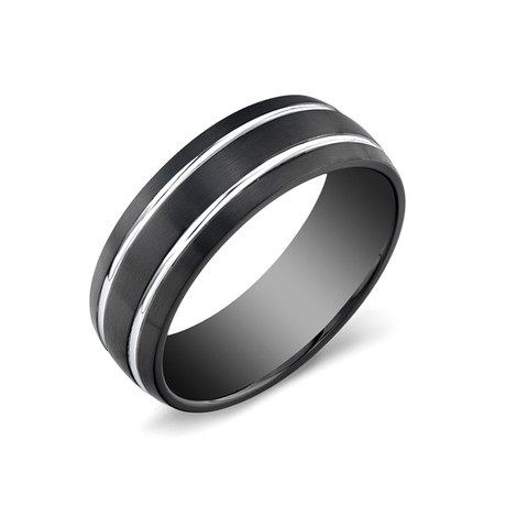 Matte Black Plated Striped Ring (Size 8)