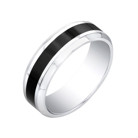 Black Stripe Bevel Edge Ring (Size 8)